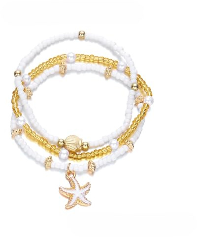 Muschel Fußkette Damen,Muschel-Armbänder, Hawaii Sommerliches Fußkettchen mit Seestern Anhänger,Goldenes Fußkettchen mit Perlen, Boho Schmuck Fußschmuck für Strand,Urlaub,Festival,Geschenk für Mädchen