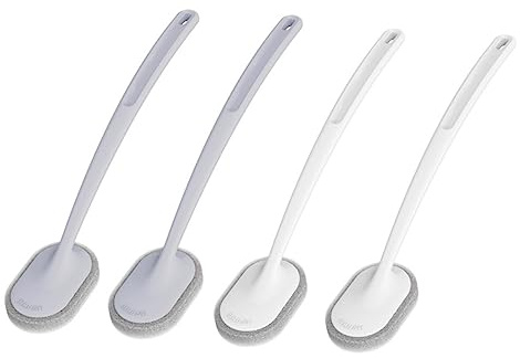 TOVINANNA 4pcs Long Handle Toilet Brush Bathroom Scrubber Replaceable Scouring Pad for Lavatory Floor Cleaning