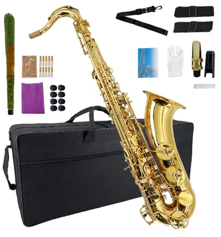 YoungMonic Tenor Saxophone B Flat Tenor Sax Bb Tenor Saxophone for Beginners Students with Mouthpiece Reeds Cleaning Cloth Carrying Case