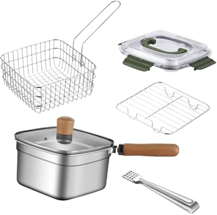 LOVIVER Petite friteuse, carrée, de cuisson portable, poêle à frire avec panier pour bouillon, frites, poisson