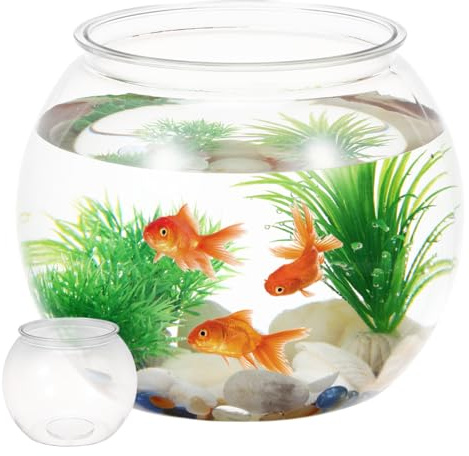 Gatuida Plastic Fish Bowl, Clear Small Round Desktop Fish Tank, PET Shatter Resistant Transparent Aquarium for Goldfish or Shrimp, Home Office Indoor Decor, Garden Decoration, 3. 6L