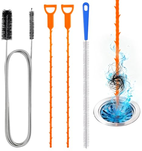 Wozzies 4 Stück Rohrreinigungsspirale, Doppelkopf Rohrreinigungsbürste Edelstahl Kanalreiniger, Abfluss Bürste, Abflussreiniger Spirale Sticks, Reinigungsbürste für den Abfluss in Küche und Dusche