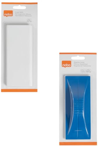 Set Nobo Cancellino Magnetico per Lavagna Bianca, Per Superfici Cancellabili a Secco, Blu, 1901433 + 10x Ricambi per Cancellino per Lavagna Bianca, Per Superfici Cancellabili a Secco, 1901434