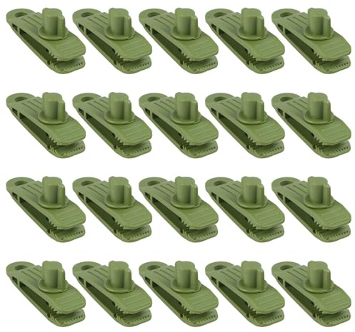 Lawnoval Confezione da 20 clip per teloni resistenti con design a bocca di coccodrillo, forza di trazione 70 kg, campeggio, tende da sole, tende da sole e rifugi all'aperto, nero-verdegialloverde