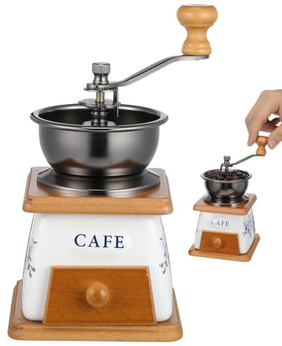 Toyvian Macina Caffè Manuale in Ceramica Design Antiscivolo e Manovella per Casa e Cucina, Macinacaffè Vintage in Ceramica e Legno 1 Pezzo