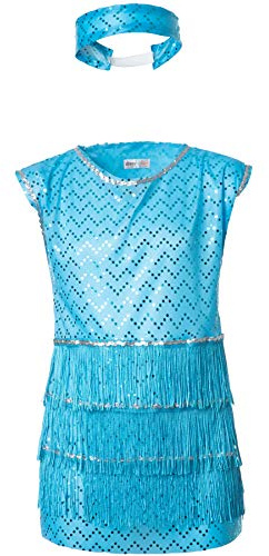 dressforfun 900308 - Mädchenkostüm Broadway Girl, Stilechtes Outfit der 20er Jahre, Kurzes Kleid in Türkis (128 | Nr. 301565)