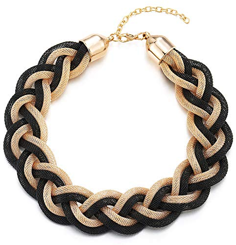 COOLSTEELANDBEYOND Gold Schwarz Statement Halskette Anhänger, Geflochtene Hohl Kabel Große Lätzchen Halsband Choker, Neuer, Abschlussball
