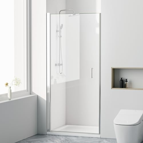 Heilmetz® Duschtür Nische 90 x 195 cm, Dusche Pendeltür Schwingtür Glastür Duschkabine Duschtüren Duschwand Duschabtrennung aus 6mm ESG Sicherheitsglas mit Beidseitiger Nano Beschichtung