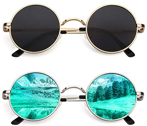 CGID E01 Polarized Sunglasses for Women Men Circle Round Retro Vintage Sun Glasses Circular Shades 2 Pack, Small 45mm, Simple Package