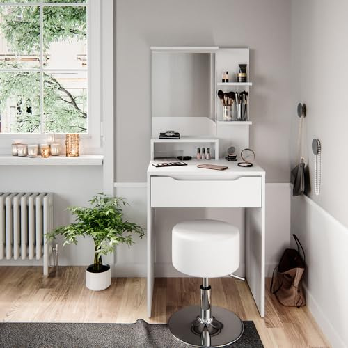 Vicco Schminktisch Ruben, Weiß, 60 cm | mit Hocker, Kompakt & platzsparend – ideal für kleine Zimmer