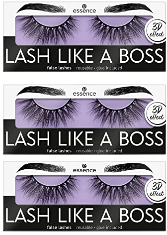 essence LASH LIKE A BOSS false lashes, künstliche Wimpern, Nr. 02, Schwarz, langanhaltend, volumengebend, vegan, ohne Mikroplastikpartikel, Nanopartikel frei, ohne Parfüm, 3er Pack (3x1pair)