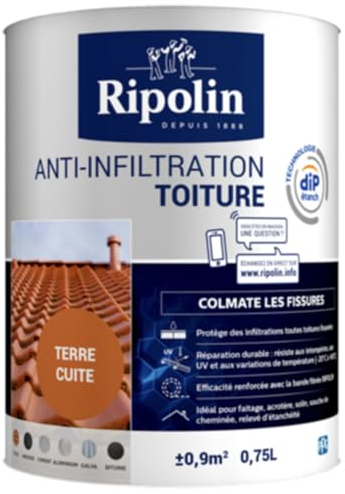 RIPOLIN - Waterproof Anti-seepage Exterior Roof - Seals Cracks - Crack Resistance - Waterproof - Weather Resistant and UV Radiation Resistant - 0.75L - Terracotta