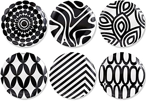 French Bull Juego de 6 platos surtidos de melamina, vajilla para servir, fiesta, plato, plato, 6 pulgadas, blanco y negro surtido