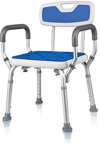 Shower Chair with Arms,Anti Slip Design w/ Padded Handles Shower Seat Perching Stool,6-Level Height Adjustable Shower Stools for Elderly, Disabled, Pregnant, Adult