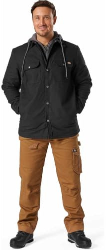 Dickies Giacca Con Cappuccio In Cotone D'anatra Rivestita In Pile, Vestibilità Comoda, Giacca Uomo, Nero, L