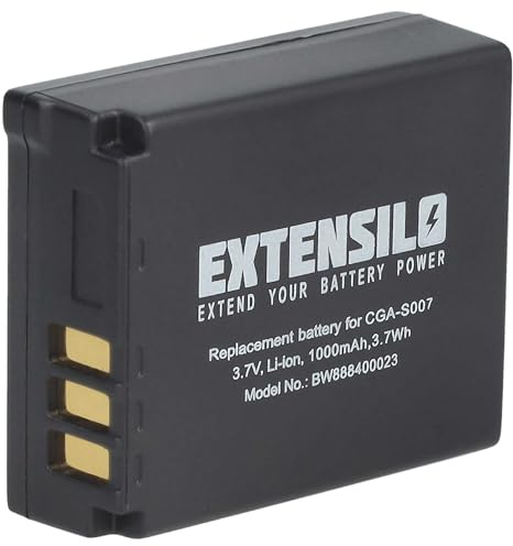 EXTENSILO Akku kompatibel mit Panasonic Lumix DMC-TZ5, DMC-TZ50 Kamera (1000 mAh, 3,7 V, Li-Ion)