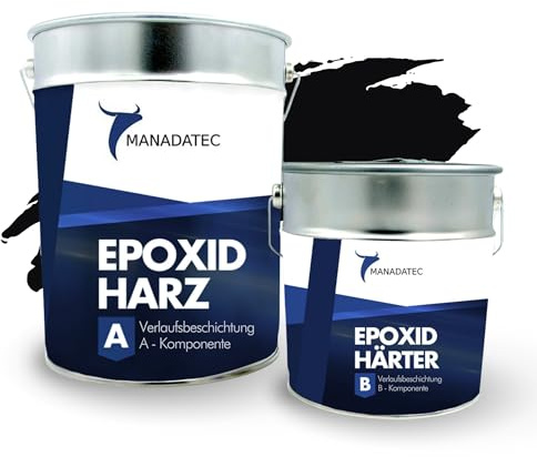 MANADATEC 2k Epoxidharz Verlaufsbeschichtung 6kg I RAL 9005 Schwarz I Lösemittelfrei, Umweltfreundlich & Geruchsneutral I Für ebene Garagen-, Keller- & Werkstattböden I Hohe Belastbarkeit