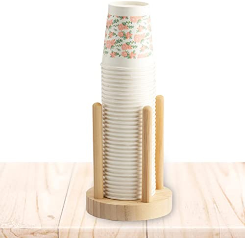 Fowybe Dispenser per Bicchieri monouso in Carta | Portabicchieri con Scomparto in bambù | Porta Dispenser per Bicchieri di Carta in bambù a Scomparto per Ripiani da toeletta
