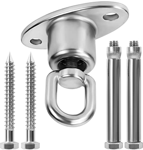 BELLE VOUS Gancio Soffitto Resistente con Cuscinetti a Sfera Silenziosi - Gancio Girevole a 360° in Acciaio Inossidabile con Viti - capacità 540 kg per Altalena in Legno, Amaca, Yoga e Molto Altro