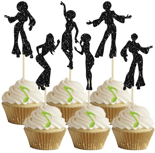 Gyufise 24Pcs 70's Disco Dancing Cupcake Toppers - Disco Cake Decorations for Music Theme Party, Wedding, Birthday