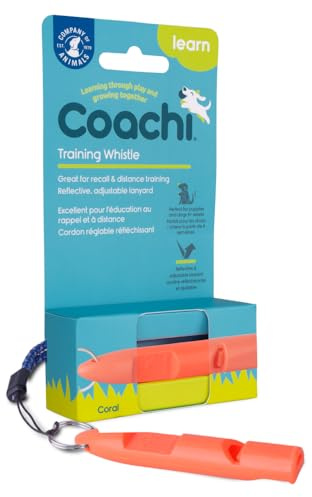 Coachi Training Whistle, Ideal for Obedience and Recall Training, Strong Clear Sound, Lightweight Polymer Material and Compact, Adjustable Reflective Lanyard, Suitable for Puppy & Dog Training (Coral)
