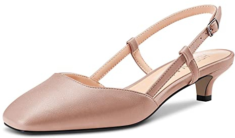 HDEUOLM Femmes Bas Kitten Talon Heel Ouvert Carré Bout Slingback Slip-on Escarpins Cute Dress 3.5 CM Heels Sandales