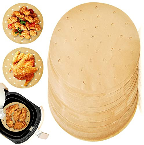 Airfryer Lot de 100 feuilles de papier sulfurisé perforé 22 cm - Papier sulfurisé antiadhésif jetable - Accessoires de cuisson pour micro-ondes - Friteuse à air chaud - Poêle à frire