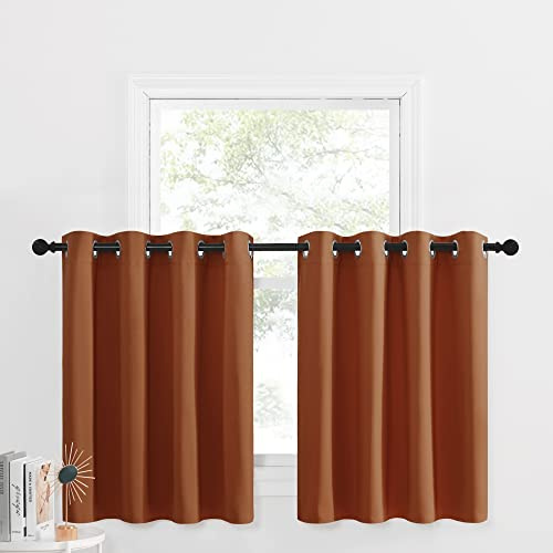 NICETOWN Kitchen Curtains - Room Darkening Thermal Insulated Thick Soft Valances, 36 Inch Length Short Curtains for Living Room/Bathroom Decor, 2 Panels, 52 W x 36 L, Burnt Orange
