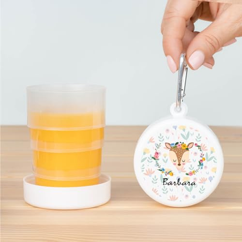 Wanapix | Gobelet en plastique pour enfants | Verre à nom personnalisé | Gobelet en plastique pliable | Retour à l'école/Garderie | Sans BPA | Gobelet pour enfants | 220ml | Cerf