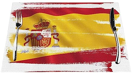 YYHWHJDE Tischset mit spanischer Flagge, PVC, gewebt, hitzebeständig, farbecht, rutschfest und leicht zu reinigen