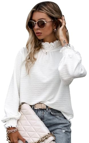 KBRPEY Top de Cuello Alto Pierda Camiseta Mujer Manga Larga Tops Blusa Manga de Linterna Casual Manga Larga Color Sólido Blusa Camisa Mangas Largas Sueltas