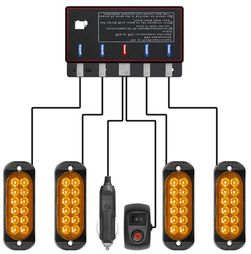 Civikyle 4-Stück 12-LED Auto Frontblitzer Stroboskoplicht Orange 12V Warnleuchte Blinklicht mit 15 Blitzmodi LKW KFZ Traktor Zubehör IP65 Wasserdicht
