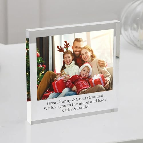 Personalised Photo Gifts, Photo Frame Personalised, Custom Acrylic Photos Block Plaque, Picture Gifts for Christmas Birthday Wedding(Square)