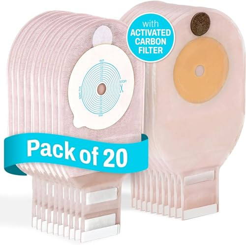 JJ CARE Colostomy Bags 20 PCS, One-Piece Pouching Ostomy Bags, No Mess Ostomy Supplies for Ileostomy, Colostomy, Urostomy Stoma Care with Odor Barrier, Drainable Ostomy Pouch with Cut to Fit Closure