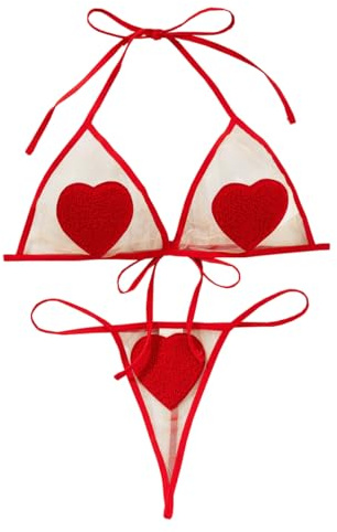 SNOMYRS Micro Bikini Estremo Vedere Attraverso Piccolo Perizoma Bikini Microkini Sexy San Valentino Lingerie Reggiseno E Panty Due Pezzi, Rosso, Taglia Unica