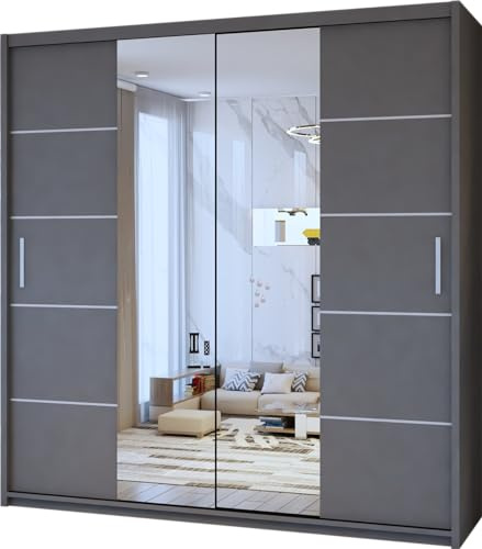 FURNITUREWAVE Eden Stylish Sliding Wardrobe Modern Storage Solution for Your Bedroom (Grey, 150cm)