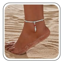 Inateannal Bracciale cavigliera con perline Perline bianche Cavigliera per piedi Cavigliera con ciondoli in piume d'argento Cavigliera catenella sfera Cavigliera spiaggia estiva Perline di riso Catena