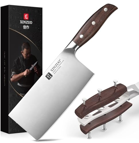 XINZUO Deutschem 1.4116 Edelstahl 17.5cm Hackmesser,Profi Hackbeil Scharfe Klinge Chinesisches Kochmesser, Multifunktions Küchenmesser für Fleisch,Fisch,Gemüse-ergonomisches Griff aus Red Sandalwood