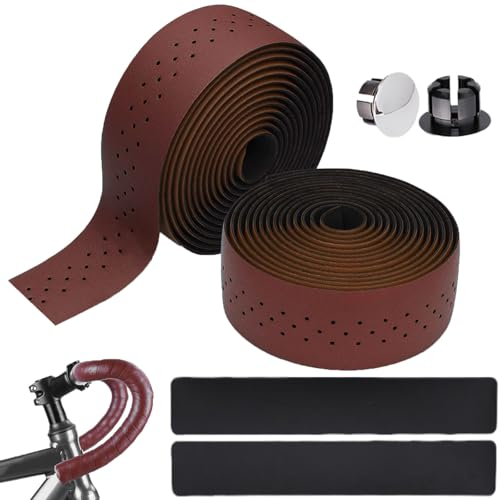 2 STK PU Leder Fahrrad Lenkerband, Bike Ribbon Lenkerband, Leder Cycling Band 200cm, Rutschfest und Stoßdämpfend, Road Bike Lenkerbänder (Braun)