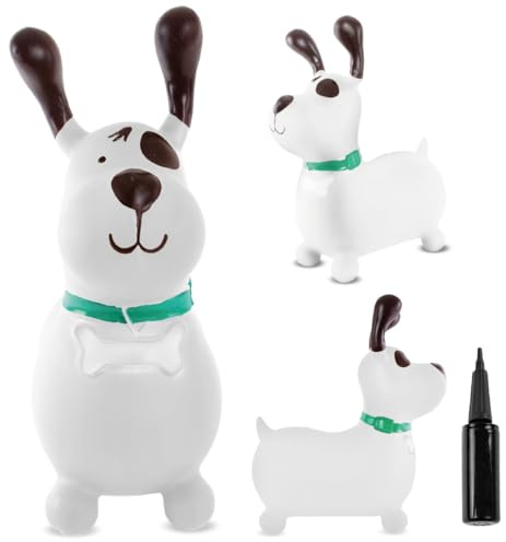 sun baby Hüpftiere ab 1 Jahr mit Pumpe aufblasbares Hüpfspielzeug aus Hochwertigem und Strapazierfähigem Gummi, Verschiedene Designs (Weißer Hund)