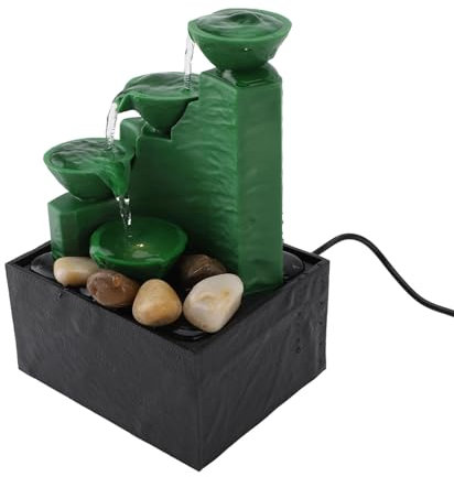 CCYLEZ Tischbrunnen, Entspannend, USB-betrieben, Dekoratives LED-Licht, Schöner Desktop-Wasserfallbrunnen mit Steinen für Wohnzimmer und Büro (Smaragdgrün)