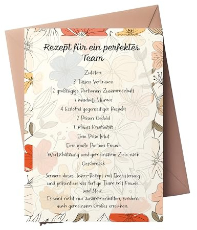 PURESIZE 12er Set Rezept für ein perfektes Team Karte Din A6, Geschenk Mitarbeiter Karten Weihnachten, Geburtstag, Danke, Spruch, Motiv, Kollegin, Büro, Praxis, Kollegen, Pflege (Rezept Team)