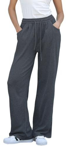 MGizo DtiSpectrum Pantalones de Chándal Ancha para Mujer - Pantalones Deportivos de Cintura Alta Elástica con Cordón y Bolsillos, Pantalones Ligeros de Pierna Recta