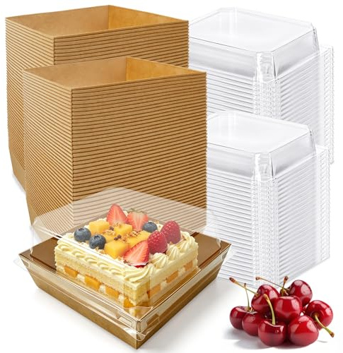 Nexboraque 100 Pack Small Charcuterie Boxes with Clear Lids, 5 Inch Disposable Square Paper Bakery Dessert Sandwich Box Mini to Go Food Containers for Cookie, Sushi, Cake Slice, Muffins