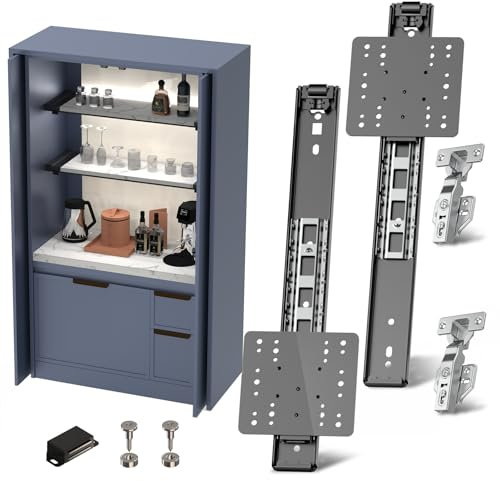 Kit de charnière coulissante de porte d'armoire pour application encastrée, glissières de porte pivotante pour armoire avec charnières, système de quincaillerie pour portes d'armoire (350 mm)