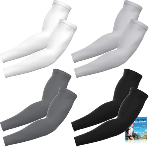 ARFNKIM Manicotti per braccio per uomo e donna, protezione solare UV, compressione, raffreddamento, copertura per tatuaggio, pallavolo, corsa, basket, golf, baseball, nero+bianco+grigio scuro+grigio