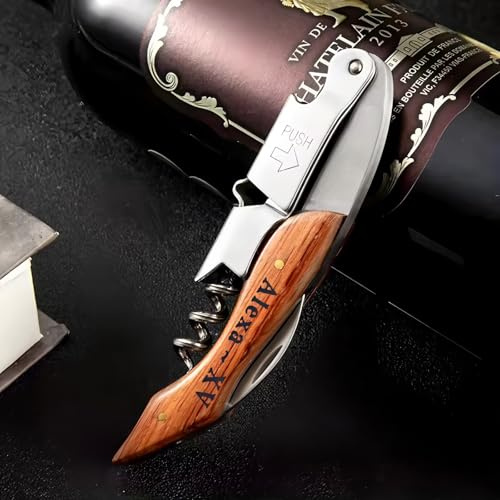 Tire-bouchon Personnalisé, Avec Sac De Rangement En Cuir, Tire-bouchon Multifonctionnel 3 En 1 Personnalisé, Outils Et Cadeaux For Les Amateurs De Vin