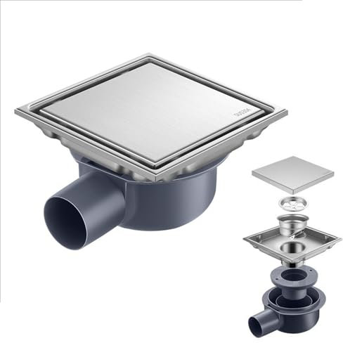 Canalina Per Doccia 15x15 Cm,Piletta Doccia a Pavimento,Scarico Pavimento Doccia,Con Sifone Antiodore a 360°,Filtro Antiodore e Filtro Per Capelli,2 In 1,Per Bagni,Cantine,Interni Ed Esterni