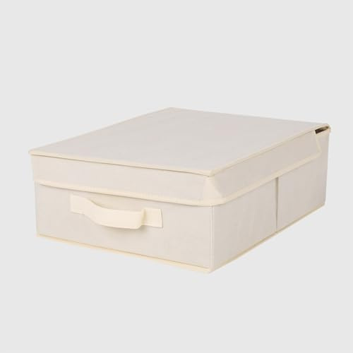 La Briantina Scatola Guardaroba con Coperchio 36x48x19 cm – Organizer Armadio con Maniglia, Rivestimento in TNT e Struttura in Cartone, Tasca Porta Etichetta, Colore Casuale Grigio o Beige