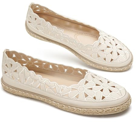 GLAMORA Espadrilles Femme Ballerines Dentelle Chaussures Plates Slip on Respirantes Semelle Synthétique Antidérapante Maille Ajourée Broderie Fleur Semelle Souple